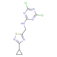 Chemical structure of 4,6-dichloro-N-[(3-cyclopropyl-1,2,4-thiadiazol-5-yl)methyl]-1,3,5-triazin-2-amine - CSSB02529194869