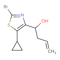 Chemical structure of 1-(2-bromo-5-cyclopropyl-1,3-thiazol-4-yl)but-3-en-1-ol - CSSB21246449452
