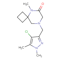 Chemical structure of 8-[(4-chloro-1,5-dimethyl-1H-pyrazol-3-yl)methyl]-5-methyl-5,8-diazaspiro[3.5]nonan-6-one - CSSS14883556610