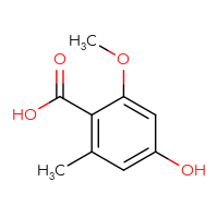 Chemical structure of 4-hydroxy-2-methoxy-6-methylbenzoic acid - CSSB00009908605