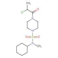 Chemical structure of 4-(2-chloropropanoyl)-N-cyclohexyl-N-methylpiperazine-1-sulfonamide - CSMB00160449166
