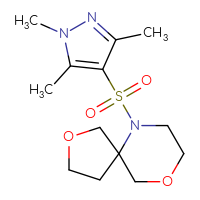 Chemical structure of 6-[(1,3,5-trimethyl-1H-pyrazol-4-yl)sulfonyl]-2,9-dioxa-6-azaspiro[4.5]decane - CSSS00027684759