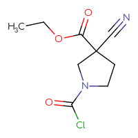 Chemical structure of ethyl 1-(carbonochloridoyl)-3-cyanopyrrolidine-3-carboxylate - CSSB14998404630