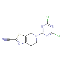 Chemical structure of 5-(4,6-dichloro-1,3,5-triazin-2-yl)-4H,5H,6H,7H-[1,3]thiazolo[5,4-c]pyridine-2-carbonitrile - CSSB21332061746