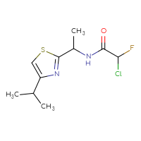 Chemical structure of 2-chloro-2-fluoro-N-{1-[4-(propan-2-yl)-1,3-thiazol-2-yl]ethyl}acetamide - CSSB21332118029
