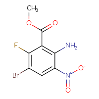 Chemical structure of methyl 2-amino-5-bromo-6-fluoro-3-nitrobenzoate - CSSB00010889389