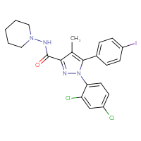 Chemical structure of 1-(2,4-dichlorophenyl)-5-(4-iodophenyl)-4-methyl-N-(piperidin-1-yl)-1H-pyrazole-3-carboxamide - CSSB00015190575