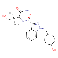 Chemical structure of 4-hydroxy-2-({1-[(4-hydroxycyclohexyl)methyl]-1H-indazol-3-yl}formamido)-3,3-dimethylbutanamide - CSSB00102520515
