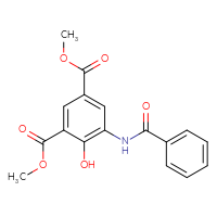 Chemical structure of 1,3-dimethyl 5-benzamido-4-hydroxybenzene-1,3-dicarboxylate - CSSB00103148109
