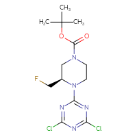 Chemical structure of tert-butyl (3R)-4-(4,6-dichloro-1,3,5-triazin-2-yl)-3-(fluoromethyl)piperazine-1-carboxylate - CSSB20607312472