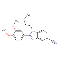 Chemical structure of 1-butyl-2-(3,4-dimethoxyphenyl)-1H-1,3-benzodiazole-5-carbonitrile - CSSB20538622843