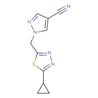 Chemical structure of 1-[(5-cyclopropyl-1,3,4-thiadiazol-2-yl)methyl]-1H-pyrazole-4-carbonitrile - CSSB01993866283