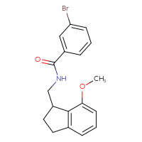 Chemical structure of 3-bromo-N-[(7-methoxy-2,3-dihydro-1H-inden-1-yl)methyl]benzamide - CSSB09274509763