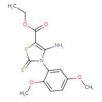 Chemical structure of ethyl 4-amino-3-(2,5-dimethoxyphenyl)-2-sulfanylidene-2,3-dihydro-1,3-thiazole-5-carboxylate - CSSB00020599474