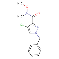 Chemical structure of 1-benzyl-4-chloro-N-methoxy-N-methyl-1H-pyrazole-3-carboxamide - CSSB07739117780