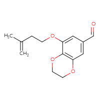 Chemical structure of 8-[(3-methylbut-3-en-1-yl)oxy]-2,3-dihydro-1,4-benzodioxine-6-carbaldehyde - CSSB14908847727