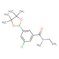 Chemical structure of 3-chloro-N-ethyl-N-methyl-5-(4,4,5,5-tetramethyl-1,3,2-dioxaborolan-2-yl)benzamide - CSSB02519385716