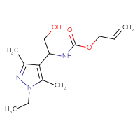 Chemical structure of prop-2-en-1-yl N-[1-(1-ethyl-3,5-dimethyl-1H-pyrazol-4-yl)-2-hydroxyethyl]carbamate - CSSB21043404908