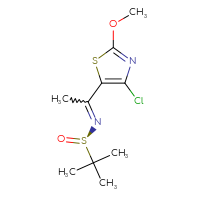 Chemical structure of (R)-N-[1-(4-chloro-2-methoxy-1,3-thiazol-5-yl)ethylidene]-2-methylpropane-2-sulfinamide - CSSB21332860580