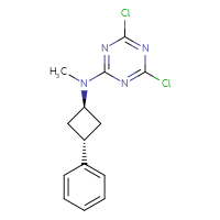 Chemical structure of 4,6-dichloro-N-methyl-N-[(1r,3r)-3-phenylcyclobutyl]-1,3,5-triazin-2-amine - CSSB21332113957