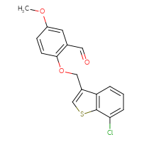 Chemical structure of 2-[(7-chloro-1-benzothiophen-3-yl)methoxy]-5-methoxybenzaldehyde - CSSB21349236445