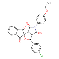 Chemical structure of 3-(4-chlorophenyl)-5-(4-ethoxyphenyl)-1',3,3',3a,4,5,6,6a-octahydrospiro[furo[3,4-c]pyrrole-1,2'-indene]-1',3',4,6-tetrone - CSSB00121713297