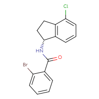 Chemical structure of 2-bromo-N-[(1R)-4-chloro-2,3-dihydro-1H-inden-1-yl]benzamide - CSSB01141206503