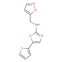 Chemical structure of N-[(1,2-oxazol-5-yl)methyl]-5-(thiophen-2-yl)-1,3-oxazol-2-amine - CSSB14976583482