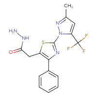Chemical structure of 2-{2-[3-methyl-5-(trifluoromethyl)-1H-pyrazol-1-yl]-4-phenyl-1,3-thiazol-5-yl}acetohydrazide - CSSB00025738895