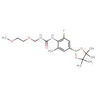 Chemical structure of 1-[2-fluoro-6-methyl-4-(4,4,5,5-tetramethyl-1,3,2-dioxaborolan-2-yl)phenyl]-3-[(2-methoxyethoxy)methyl]urea - CSSB21332163422