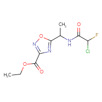 Chemical structure of ethyl 5-[1-(2-chloro-2-fluoroacetamido)ethyl]-1,2,4-oxadiazole-3-carboxylate - CSSB21332169906