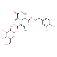 Chemical structure of methyl 4-{2-[2-(3,4-dihydroxyphenyl)ethoxy]-2-oxoethyl}-3-ethylidene-2-{[3,4,5-trihydroxy-6-(hydroxymethyl)oxan-2-yl]oxy}-3,4-dihydro-2H-pyran-5-carboxylate - CSSB00159268024