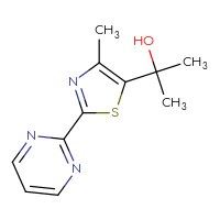 Chemical structure of 2-[4-methyl-2-(pyrimidin-2-yl)-1,3-thiazol-5-yl]propan-2-ol - CSSB21246272853