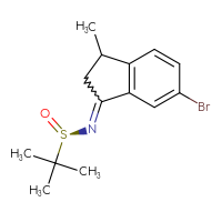 Chemical structure of (R)-N-(6-bromo-3-methyl-2,3-dihydro-1H-inden-1-ylidene)-2-methylpropane-2-sulfinamide - CSSB21332857067