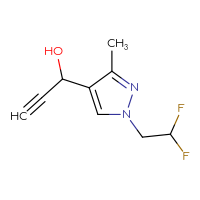 Chemical structure of 1-[1-(2,2-difluoroethyl)-3-methyl-1H-pyrazol-4-yl]prop-2-yn-1-ol - CSSB21246465990
