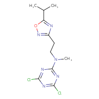 Chemical structure of 4,6-dichloro-N-methyl-N-{2-[5-(propan-2-yl)-1,2,4-oxadiazol-3-yl]ethyl}-1,3,5-triazin-2-amine - CSSB21332175368
