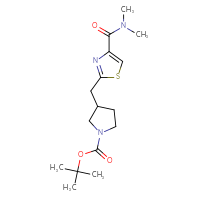 Chemical structure of tert-butyl 3-{[4-(dimethylcarbamoyl)-1,3-thiazol-2-yl]methyl}pyrrolidine-1-carboxylate - CSSB01046929374
