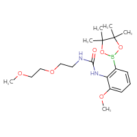 Chemical structure of 1-[2-methoxy-6-(4,4,5,5-tetramethyl-1,3,2-dioxaborolan-2-yl)phenyl]-3-[2-(2-methoxyethoxy)ethyl]urea - CSSB21332056893