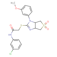 Chemical structure of N-(3-chlorophenyl)-2-{[1-(3-methoxyphenyl)-5,5-dioxo-1H,3aH,4H,6H,6aH-5λ⁶-thieno[3,4-d]imidazol-2-yl]sulfanyl}acetamide - CSSB00121608471