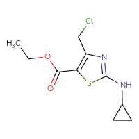 Chemical structure of ethyl 4-(chloromethyl)-2-(cyclopropylamino)-1,3-thiazole-5-carboxylate - CSSB00010163428