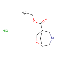 Chemical structure of ethyl 6-oxa-3-azabicyclo[3.2.1]octane-1-carboxylate hydrochloride - CSSB21043416513