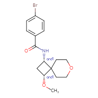 Chemical structure of rac-4-bromo-N-[(1R,3S)-3-methoxy-7-oxaspiro[3.5]nonan-1-yl]benzamide - CSSB21432561965