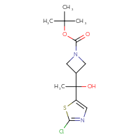 Chemical structure of tert-butyl 3-[1-(2-chloro-1,3-thiazol-5-yl)-1-hydroxyethyl]azetidine-1-carboxylate - CSSB20846954434