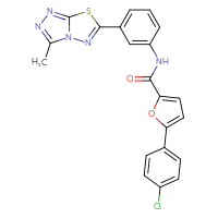 Chemical structure of 5-(4-chlorophenyl)-N-(3-{3-methyl-[1,2,4]triazolo[3,4-b][1,3,4]thiadiazol-6-yl}phenyl)furan-2-carboxamide - CSSB00121630494