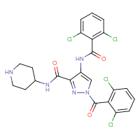 Chemical structure of 4-(2,6-dichlorobenzamido)-1-(2,6-dichlorobenzoyl)-N-(piperidin-4-yl)-1H-pyrazole-3-carboxamide - CSSB20620665497