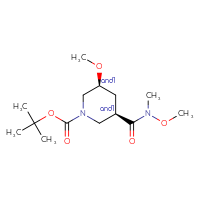 Chemical structure of rac-tert-butyl (3R,5S)-3-methoxy-5-[methoxy(methyl)carbamoyl]piperidine-1-carboxylate - CSSB21291563415