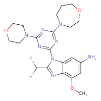 Chemical structure of 2-(difluoromethyl)-4-methoxy-1-[4-(morpholin-4-yl)-6-(1,4-oxazepan-4-yl)-1,3,5-triazin-2-yl]-1H-1,3-benzodiazol-6-amine - CSSB17764115371