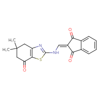 Chemical structure of 2-{[(5,5-dimethyl-7-oxo-4,5,6,7-tetrahydro-1,3-benzothiazol-2-yl)amino]methylidene}-2,3-dihydro-1H-indene-1,3-dione - CSSB00025738722