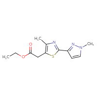 Chemical structure of ethyl 2-[4-methyl-2-(1-methyl-1H-pyrazol-3-yl)-1,3-thiazol-5-yl]acetate - CSSB00009616025