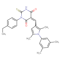 Chemical structure of 5-{[1-(3,5-dimethylphenyl)-2,5-dimethyl-1H-pyrrol-3-yl]methylidene}-1-(4-ethylphenyl)-2-sulfanylidene-1,3-diazinane-4,6-dione - CSSB00121706895